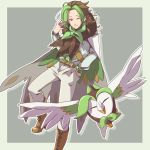  1boy belt boots brown_boots brown_hair dartrix green_hair hand_in_pocket multicolored_hair one_eye_closed pants personification pokemon pokemon_(game) pokemon_sm s_(happycolor_329) solo standing two-tone_hair white_pants 