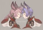  1boy animal_ears blue_eyes braid brother_and_sister erun_(granblue_fantasy) esser eyeshadow granblue_fantasy long_hair makeup mikebosi purple_hair quatre_(granblue_fantasy) siblings violet_eyes 