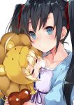  2girls ahoge animal_costume black_hair blue_eyes boned_meat chibi fate_(series) food hair_between_eyes kou_mashiro lion_costume long_hair meat multiple_girls red_ribbon ribbon saber_lion twintails yahari_ore_no_seishun_lovecome_wa_machigatteiru. yukinoshita_yukino 