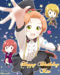  3girls artist_name birthday blonde_hair dated earrings english happy_birthday highres hoop_earrings hoshizora_rin jewelry koizumi_hanayo kousaka_kure love_live! love_live!_school_idol_project love_live!_the_school_idol_movie multiple_girls night nishikino_maki orange_hair redhead sky star_(sky) starry_sky yellow_eyes 