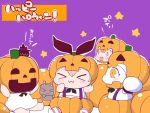  &gt;_&lt; 4girls blonde_hair chibi closed_eyes comic commentary_request dress enemy_aircraft_(kantai_collection) fang hands_up hat jack-o&#039;-lantern kantai_collection mittens multiple_girls neckerchief northern_ocean_hime open_mouth orange_eyes pumpkin_costume rensouhou-chan sako_(bosscoffee) shimakaze_(kantai_collection) sleeveless sleeveless_dress smile star striped striped_legwear suspenders translation_request witch_hat yuudachi_(kantai_collection) 