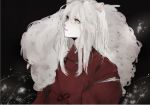  1boy androgynous animal_ears black_background c4991 closed_mouth dog_ears fur_trim grey hair_between_eyes inuyasha inuyasha_(character) japanese_clothes long_hair looking_up male_focus simple_background solo upper_body white_hair yellow_eyes 