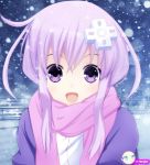  1girl nepgear neptune_(series) purple_hair scarf smile snow violet_eyes 