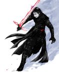  1boy black_hair blood cloak energy_sword injury kylo_ren matsuri6373 snow solo star_wars star_wars:_the_force_awakens sword weapon 