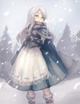  1girl blush dress grey_hair long_hair noconol original scarf sketch winter 