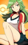  1girl ace_trainer_(pokemon) bare_legs gloves green_eyes green_hair legs pokemon pokemon_(game) pokemon_rse shorts smile vivivoovoo 