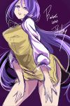  1girl contrapposto cowboy_shot dress english hands_on_thighs long_sleeves puffy_long_sleeves puffy_sleeves purple_hair short_dress simple_background sketch terajin thighs touhou tsukumo_benben twintails violet_eyes 