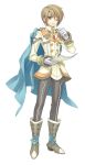  1boy atelier_(series) atelier_annie blonde_hair boots cape full_body gloves hans_ahrens male_focus official_art one_eye_closed orange_eyes simple_background solo watanuki_nao white_background 
