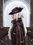  1girl ascot bloodborne green_eyes hat highres lady_maria_of_the_astral_clocktower long_hair ponytail reverse_trap solo the_old_hunters white_hair 
