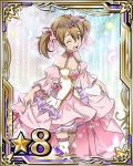  bare_shoulders bow breasts brown_eyes brown_hair card_(medium) cleavage hair_between_eyes hair_bow number one_eye_closed open_mouth pink_bow short_hair short_twintails silica skirt skirt_hold small_breasts star sword_art_online thigh-highs twintails 