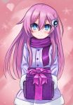  1girl blue_eyes gift highres long_hair nepgear neptune_(series) purple_hair purple_sister scarf smile 