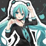  1girl aqua_eyes aqua_hair blush hatsune_miku highres hood hoodie long_hair looking_at_viewer necktie paw_pose project_diva_(series) solo sudachi_(calendar) twintails very_long_hair vocaloid 