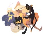  1girl alpha_transparency barefoot black_cat black_eyes broom broom_riding cat dark_skin dress google halloween hat looking_afar maruco momo_(google_doodle) no_mouth robe smile transparent_background wand witch witch_hat yellow_(google_doodle) yellow_sclera 