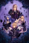  2boys 2girls :o arm_behind_back armor bangs black_armor black_bow black_rose blonde_hair book bow breasts brother_and_sister brothers bustier camilla_(fire_emblem_if) capelet collar crown dress earrings elise_(fire_emblem_if) family fire_emblem fire_emblem_if flower gloves hair_ornament hairband hand_in_hair holding holding_book holding_staff holding_sword holding_weapon jewelry large_breasts leon_(fire_emblem_if) long_hair looking_at_viewer looking_to_the_side marx_(fire_emblem_if) multicolored_hair multiple_boys multiple_girls open_mouth petals pink_bow purple_background purple_hair red_eyes rose serious short_hair shoulder_pads siblings siegfried_(sword) smile smirk spacesmilodon staff sword tiara twintails two-tone_hair vambraces very_long_hair violet_eyes wavy_hair weapon white_rose 