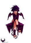  1boy crossed_legs highres kurotsuki_(luowei99) male_focus pointy_ears purple_hair short_hair smile vampire violet_eyes wings 