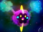  cosmo_(465lilia) cosmog night night_sky no_humans open_mouth pokemon pokemon_(creature) pokemon_(game) pokemon_sm sky solo sparkle star_(sky) yellow_eyes 