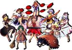  +_+ 6+girls :d ahoge animal_ears baba_(baba_seimaijo) bamboo_broom barefoot beamed_semiquavers belt bird_wings biwa_lute black_skirt blonde_hair blue_eyes blue_hair boots bow_(instrument) breasts broom brown_eyes brown_hair chain closed_eyes collared_shirt commentary_request crescent crotchet dog_ears dress drop_shadow drum drumsticks eyebrows eyebrows_visible_through_hair fang floppy_ears flower frilled_skirt frills full_body green_hair hair_flower hair_ornament hairband hat high-waist_skirt highres horikawa_raiko instrument jacket jewelry juliet_sleeves kasodani_kyouko keyboard_(instrument) kneeling long_hair long_sleeves looking_at_viewer low_twintails lunasa_prismriver lute_(instrument) lyrica_prismriver mary_janes merlin_prismriver mitsudomoe_(shape) multiple_girls music musical_note mystia_lorelei necktie open_mouth pink_hair plaid plaid_shirt playing_instrument puffy_sleeves purple_hair quaver red_eyes redhead ring see-through semiquaver sharp_sign shirt shoes short_dress short_hair silver_hair singing skirt skirt_set small_breasts smile staff_(music) sweat tachi-e taiko_drum tail tomoe_(symbol) touhou transparent_background treble_clef trumpet tsukumo_benben tsukumo_yatsuhashi twintails very_long_hair vest violin white_background white_shirt wide_sleeves wings yellow_eyes 