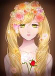  1girl axis_powers_hetalia blonde_hair crying flower genderswap green_eyes hair_flower hair_ornament highres long_hair looking_at_viewer rin_(ritsukasama) solo united_kingdom_(hetalia) 