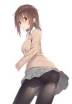  1girl blush commentary_request from_behind looking_at_viewer looking_back mikazuchi_zeus original pantyhose school_uniform solo thighband_pantyhose 