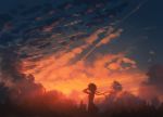  1girl clouds cloudy_sky dress evening long_hair low_twintails original outdoors ryokucha_manma scenery sky solo sunset twintails 