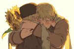  2boys axis_powers_hetalia blush brown_hair child closed_eyes colored_eyelashes crying dashi_(minzoku_gb) dual_persona flower hug male_focus multiple_boys russia_(hetalia) scarf sunflower time_paradox torn_clothes winter_clothes younger 