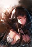  1girl assassin_of_red black_dress black_hair breasts cleavage dress fate/apocrypha fate_(series) fur highres huamuan_huamuan large_breasts long_hair pointy_ears solo yellow_eyes 