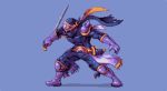  1boy armor blue_background dagger final_fantasy final_fantasy_vi gloves ninja pixel_art red_eyes sash scarf shadow_(ff6) sword weapon 