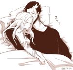  1boy 1girl darius_(league_of_legends) league_of_legends long_hair luxanna_crownguard multicolored_hair otani_(kota12ro08) scar sleeping two-tone_hair under_covers 