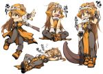 1girl anchor belt brown_eyes brown_hair fingerless_gloves gloves grin guilty_gear hat indian_style long_hair lying may_(guilty_gear) multiple_views on_back open_mouth orange_hat orange_shirt pantyhose pelvic_curtain pirate pirate_hat round_teeth shirt simple_background sitting skull_and_crossbones sleeping sleeveless smile teeth thumbs_up white_background ysk! 
