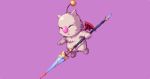  1boy abysswolf closed_eyes demon_wings final_fantasy final_fantasy_vi floating mog moogle pixel_art polearm purple_background spear weapon white_fur wings 