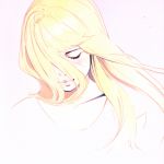 1girl blonde_hair closed_eyes ilya_kuvshinov long_hair original simple_background solo upper_body wind 