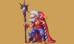  1boy abysswolf arms_behind_back brown_background cape eyebrows facial_hair final_fantasy final_fantasy_vi grey_hair mustache old_man pixel_art staff stragus_magus thick_eyebrows 