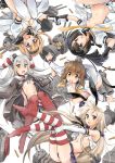  5girls :d :o akizuki_(kantai_collection) amatsukaze_(kantai_collection) anchor anchor_hair_ornament binoculars black_hair black_panties blonde_hair blue_eyes blush braid breasts brown_eyes brown_hair choker chou-10cm-hou-chan cleavage crop_top dress elbow_gloves gloves grey_eyes hachimaki hair_ornament hair_tubes hairband headband headgear highleg highleg_panties highres holding_hands interlocked_fingers kantai_collection long_hair looking_at_viewer machinery microskirt miniskirt multiple_girls neckerchief no_bra onaya_masakazu open_clothes open_mouth open_shirt panties pleated_skirt ponytail red_legwear red_panties rensouhou-chan rensouhou-kun sailor_collar sailor_dress school_uniform serafuku shimakaze_(kantai_collection) shirt short_dress short_hair silver_hair simple_background skirt small_breasts smile striped striped_legwear teruzuki_(kantai_collection) thigh-highs twin_braids two_side_up underwear white_background white_gloves white_panties white_skirt windsock yukikaze_(kantai_collection) 