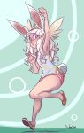  animal_ears armpits bent_knees fist_bump flat_chest highres nachonachoz rabbit_ears short_shorts shorts sparkling_eyes tera_online v white_hair 