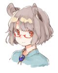  1girl akagashi_hagane animal_ears bespectacled capelet glasses grey_hair looking_at_viewer mouse_ears nazrin portrait red-framed_eyewear red_eyes short_hair simple_background smile solo touhou white_background 