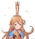  1girl :&gt; blonde_hair blue_eyes blush charlotta_(granblue_fantasy) closed_mouth crown granblue_fantasy hanarito harbin long_hair looking_at_viewer pointy_ears sketch solo sparkle upper_body white_background 