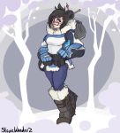  breasts glasses mei_(overwatch) nachonachoz overwatch simple_background thick_thighs thighs winter winter_clothes 