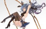  1girl a_(nanananaaannaa) animal_ears bangs black_boots black_gloves blue_hair boots breasts dress elbow_gloves erun_(granblue_fantasy) ferry_(granblue_fantasy) gloves gradient gradient_background granblue_fantasy hair_between_eyes high_heel_boots high_heels jewelry long_hair medium_breasts no_bra orange_eyes panties pantyshot sideboob single_earring smile solo thigh-highs underwear wavy_hair whip white_panties 