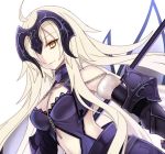  1girl ahoge bare_shoulders blonde_hair breasts chain cleavage closed_mouth fate/grand_order fate_(series) gauntlets hair_over_one_eye headpiece jeanne_alter light_smile long_hair looking_at_viewer medium_breasts nozomi_fuuten ruler_(fate/apocrypha) sidelocks solo upper_body yellow_eyes 