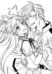 admiral_(kantai_collection) blush choker hand_on_another&#039;s_chest kantai_collection katsuragi_(kantai_collection) long_hair monochrome nagomi_(mokatitk) smile star very_long_hair 