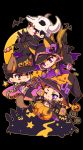  4boys animal_ears bare_chest bat black_hair candy chain chibi coat collar cuffs earrings hat highres jack-o&#039;-lantern jacket jewelry jojo_no_kimyou_na_bouken kuujou_joutarou male_focus multiple_boys multiple_persona navel one_eye_closed open_clothes open_jacket open_mouth orange_eyes paws pin pink_eyes pumpkin_pants shackles skull sleeves_past_wrists star syei tail violet_eyes witch_hat wolf_ears wolf_paws wolf_tail 