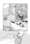  1girl 4boys cave comic fantasy greyscale helmet lina_kontiola monochrome multiple_boys orc original revision shimazaki_mujirushi shirtless valtava 