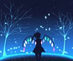  1girl cowboy_shot crystal flandre_scarlet from_behind night night_sky sakipsakip side_ponytail silhouette sky solo standing star_(sky) starry_sky touhou tree wings 