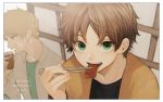  /\/\/\ 2016 2boys bangs beef biting black_shirt blurry brown_hair character_name chopsticks collared_shirt cup curry_gohan dated depth_of_field drinking_glass eating english eyelashes food food_in_mouth green_eyes happy_birthday highres holding indoors izumi_kouhei looking_at_viewer male_focus midorikawa_shun multiple_boys open_clothes open_shirt profile school_uniform shirt sliding_doors talking translation_request undershirt white_border white_shirt world_trigger 