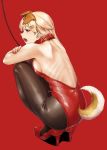  animal_ears bare_back blonde_hair breasts bunnysuit collar dog_collar dog_ears dog_tail hair_ornament hairclip high_heels kantai_collection leash medium_breasts nathaniel_pennel open_mouth pantyhose red_eyes sideboob squatting tail yuudachi_(kantai_collection) 