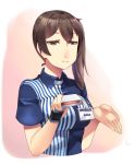  1girl barcode_scanner employee_uniform hiememiko kaga_(kantai_collection) kantai_collection lawson name_tag side_ponytail uniform 