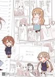  &gt;_&lt; 2016 bag blush brown_hair cardigan chibi closed_eyes comic dated eyebrows eyebrows_visible_through_hair hair_between_eyes long_hair long_sleeves looking_at_viewer low_twintails mousou_(mousou_temporary) multiple_girls neckerchief original page_number pleated_skirt red_eyes school_bag school_uniform short_hair sitting skirt translation_request twintails 