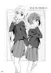  cellphone comic eyebrows eyebrows_visible_through_hair greyscale hair_between_eyes long_hair long_sleeves monochrome mousou_(mousou_temporary) multiple_girls neckerchief open_mouth original page_number phone pleated_skirt school_uniform skirt smartphone translation_request 