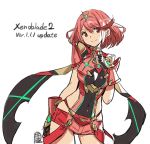  1girl blush breasts covered_navel earrings fingerless_gloves gloves hair_ornament pyra_(xenoblade) jewelry large_breasts looking_at_viewer official_art red_eyes redhead saitou_masatsugu short_hair shorts sidelocks simple_background smile solo tiara white_background xenoblade xenoblade_2 