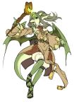  1girl artist_request copyright_request dragon furry green_eyes green_hair long_hair official_art open_mouth sandals tagme 
